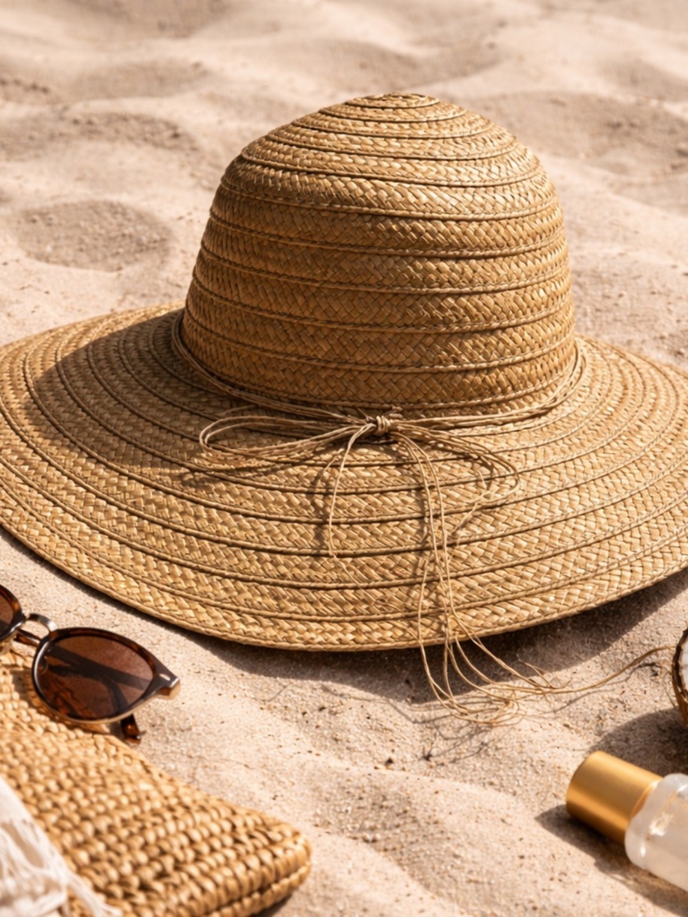 Brown Straw Wide Brim Floppy Hat Boho Beach Sun Hat OS